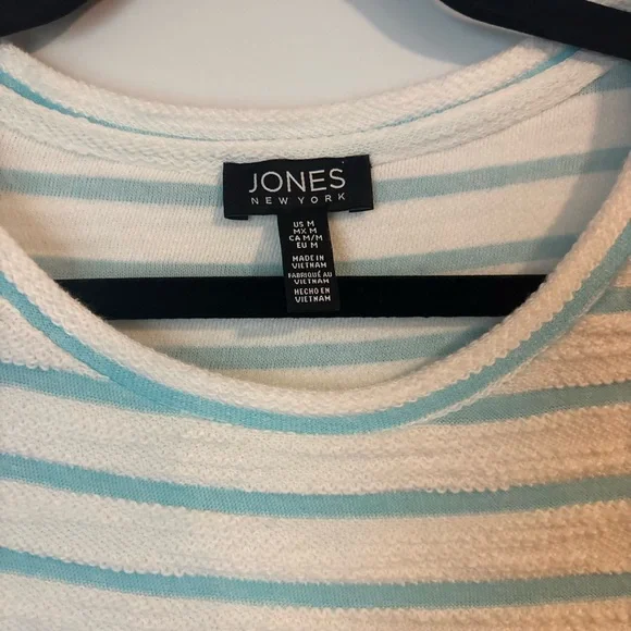 Jones New York Aqua and White Striped Tee - Picture 2 of 4